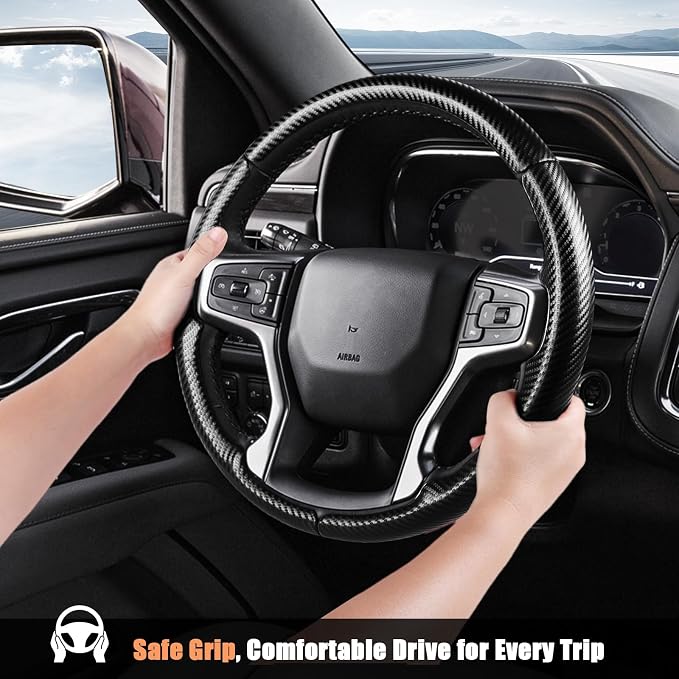 Aimato Customized Steering Wheel Cover for Chevy Silverado 1500 2019-2026/2500 3500 2020-2026/Blazer 2019-2025/Suburban Tahoe 2021-2024,Thin,Anti-Slip,Scratch-Resistant Car Accessory for Chevrolet