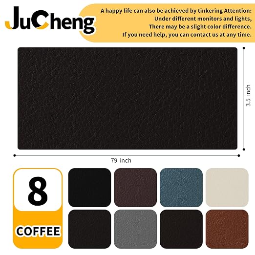 JuCheng Leather Repair Kit -Leather Repair Patch Self-Adhesive Waterproof Patch & Glue for Furniture, Car Seats, Sofa, Couch, Vinyl - Instant Fix for Tears & Scratches (Coffee, 3.5X79 inch)