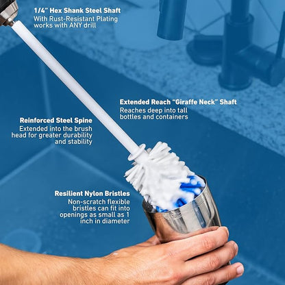RotoScrub Bottle Brush - Drill Accessory - Clean Water Bottles, Coffee Mugs, Cups, Pots, Glasses, Jars, Blenders & Pitchers