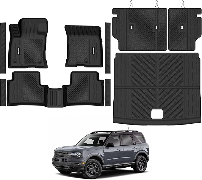 Floor Mats for Ford Bronco Sport 2021-2025 2026(Not for Bronco or 4 Door), Trunk Mat and Backrest Mat & Door Sill Guard All Weather TPE Protector for Ford Bronco Sport Accessories