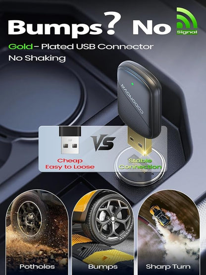 Mini Wireless CarPlay Adapter for Apple iPhone & Android Auto - Convert Wired to Wireless, Gold-Plated USB, Fast, Stable & Auto Reconnect in 5 Seconds, for OEM Wired Apple CarPlay Cars 2016+