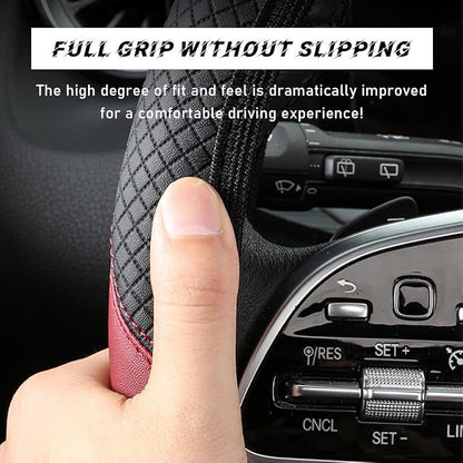 povtii Car Steering Wheel Cover, 15 Inch Leather Breathable Auto Steering Wheel Protector, Comfortable Non-Slip Vehicle Steering Wheel Covers, Universal Interior Car Accessories (Black+Purple)