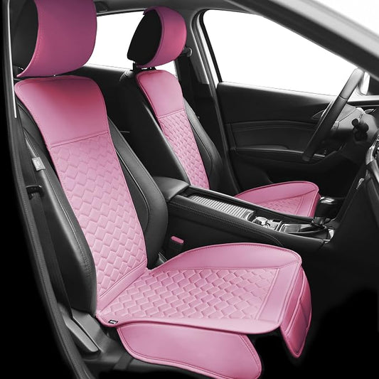 Elantrip 2PCS Front Car Seat Covers Pink Leather Auto for Women Airbag Compatible Diamond Pattern PU Seat Cover Universal Fitness