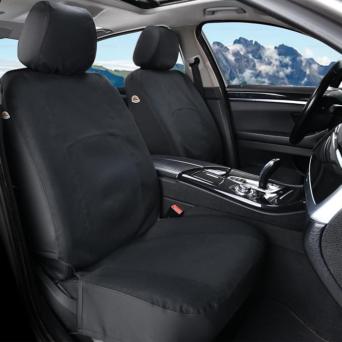 Coverado Car Seat Covers Front, Canvas Universal Seat Covers for Cars, 2-Pack Car Seat Cushions, Auto Seats Protectors for Kids & Dogs, Driver Seat Covers Fit for Most Vehicles Trucks SUVs/Black