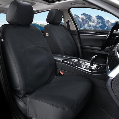 Coverado Car Seat Covers Front, Canvas Universal Seat Covers for Cars, 2-Pack Car Seat Cushions, Auto Seats Protectors for Kids & Dogs, Driver Seat Covers Fit for Most Vehicles Trucks SUVs/Black