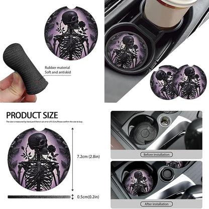 Skeleton 10 Pcs Car Seat Covers Full Set, Gothic Black Rose Skeleton Breathable Front Rear Seat Cover Halloween Skull Horror Decor Steering Wheel Protector for Car Truck SUV