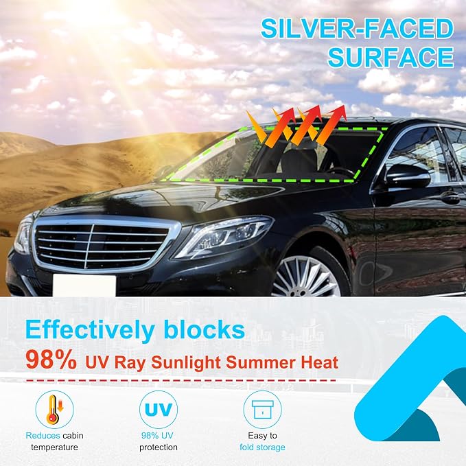Windshield Sun Shade Compatible with Mercedes-Benz S-Class 2021-2025 Foldable Front Windshield Sunshade Protector, Block UV Rays Keep Your Car Cooler