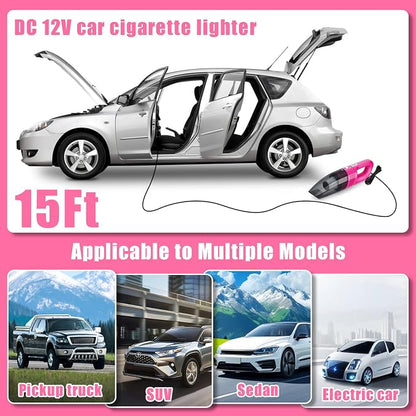 Car Cleaning Kit, Car Vacuum Interior Detailing Cleaner Kit with High Power Handheld Vacuum, Brush Set, Windshield Tool, Duster, Towels, Complete Car Care Tools for Women (Pink)