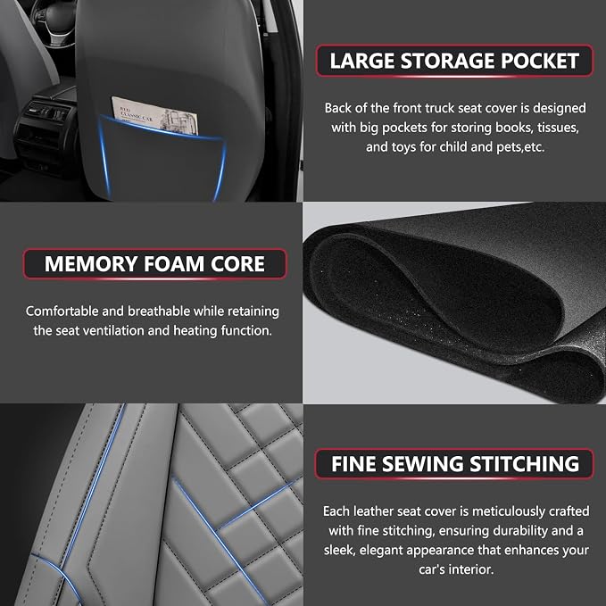 BABYBLU Chevy Silverado Seat Covers Full Set,Truck Seat Covers for Silverado GMC Sierra,Custom Fit 2007-2023 2024 2025 1500/2500HD/3500HD(Grey, Full Set)