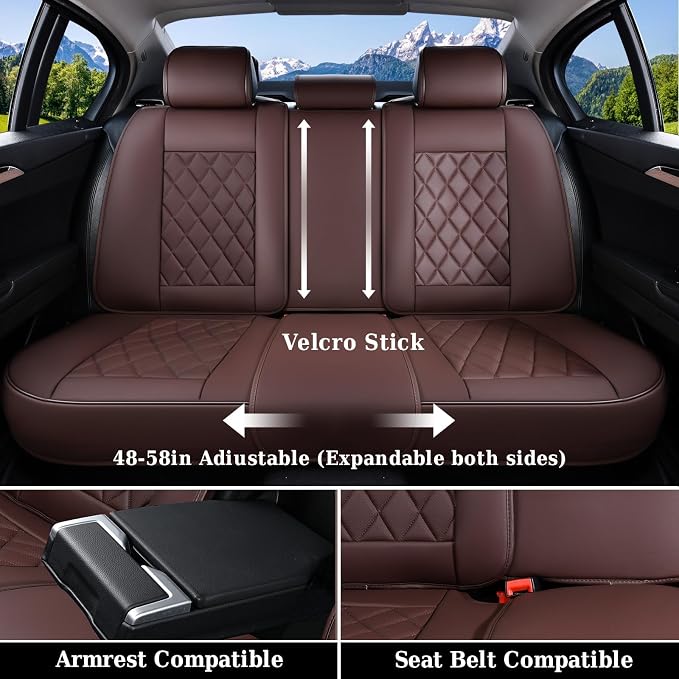 Coverado Car Seat Covers Full Set, Luxury Faux Leather Waterproof Seat Cover, Front and Back Car Seat Protector, Universal 5 Seat Leather Seat Cushion, Carseat Cover Fit Most Cars, Coffee