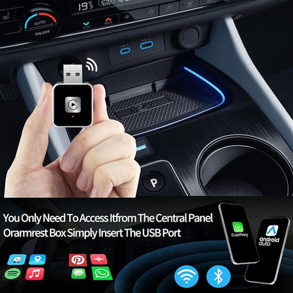 Wireless Carplay Adapter, Android Auto Adapter 2025 Carplay, Plug and Play Convert Wired to Wireless Supports Car Original Control, Mini Car Play Box for Cars