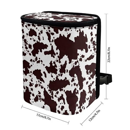 Brown Cow Print Trash Can for Car Portable Garbage Bag with Lid and Zipper Interior Auto Accessories Portable Trash Bin Hanging Backseat Cute Cowhide Multipurpose Multipurpose Trash Bags