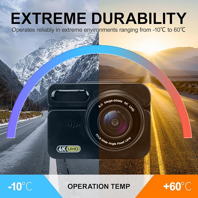 Dash Cam Front and Rear, Built-in WiFi, Included 64GB Card, Car Dash Camera, 170°Wide Angle, Night Vision, 24H Parking Mode, Loop Recording, G-Sensor (ZD60:4K+1K GPS)