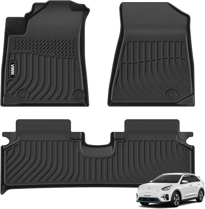 VIWIK Floor Mats Fit for Kia NIRO EV 2023 2024 Car Mats All Weather Custom Floor Liners Full Set 1st and 2nd Row Front & Rear Automotive Accessories TPE Black Odorless Waterproof