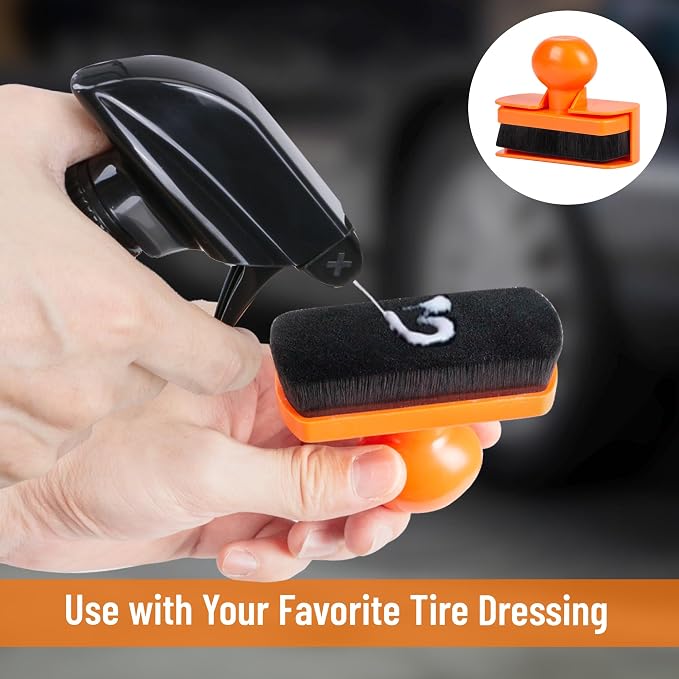 BABYSHEEP Tire Shine Applicator Brush - Extra Large Automotive Tire Dressing Applicator Brush with Storage Stand for Tire Detailing & Car Wash Kit, Black, 3.6 Inch Length (Orange)