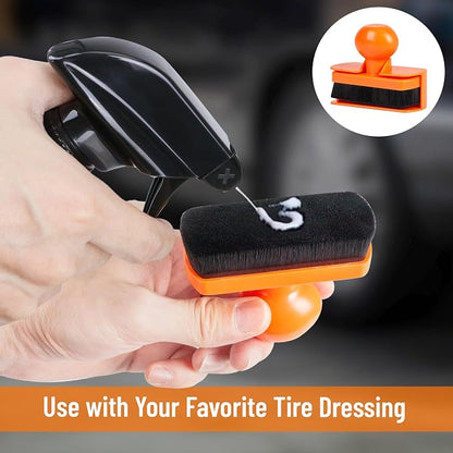 BABYSHEEP Tire Shine Applicator Brush - Extra Large Automotive Tire Dressing Applicator Brush with Storage Stand for Tire Detailing & Car Wash Kit, Black, 3.6 Inch Length (Orange)