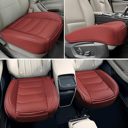 BOPUOVRE Car Seat Cover for Luxury & Comfort - PU Leather, Anti-Slip, Full Wrap Protection with Storage Pocket for Bottom Cushion - Universal Fit for 95% of Vehicles (Dull-red,2 Piece)