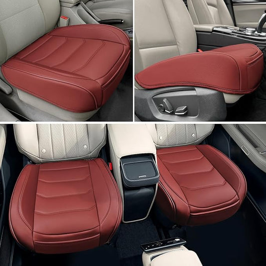 BOPUOVRE Car Seat Cover for Luxury & Comfort - PU Leather, Anti-Slip, Full Wrap Protection with Storage Pocket for Bottom Cushion - Universal Fit for 95% of Vehicles (Dull-red,2 Piece)