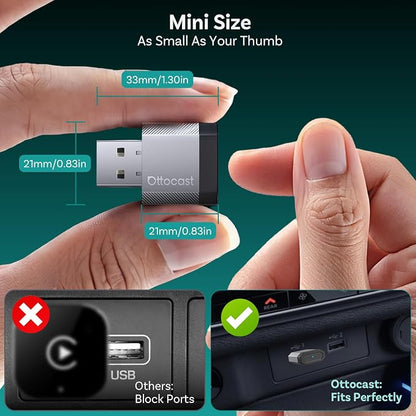 OTTOCAST Mini Nova Wireless CarPlay & Android Auto Adapter, 2-in-1 Convert Wired to Wireless, Plug & Play, Fast Auto Reconnect, Compact Mini Design for iPhone iOS 10+ & Android 11+