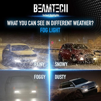 BEAMTECH H13/9008 Light Bulbs, G-XPower Chips 500% Brighter 6500K White Plug and Play Fog Light, 2 Bulbs