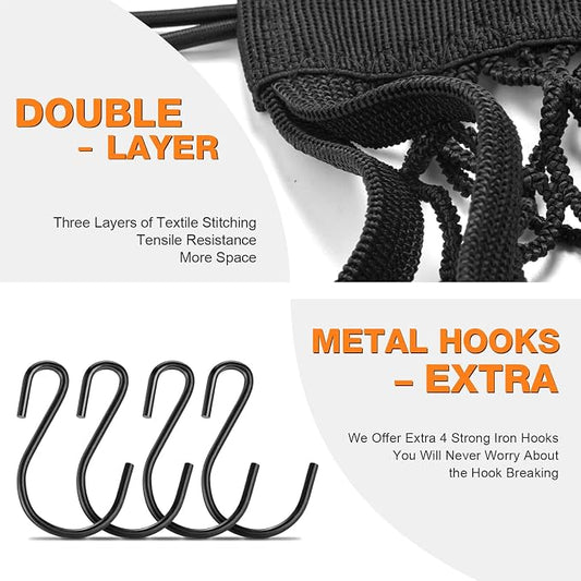 SARDVISA Upgrade Cargo Net for Motorcycle Helmet Storage, 10"X11" High-Elastic Double Layer Bungee Net with 4 Strong Hooks, Luggage Strap Rack Expansion Organizer Net Pocket for Motorbike Trike Cycle