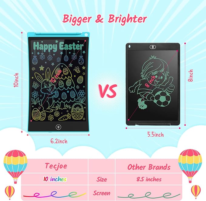 TECJOE 10 Inch 2 Pack LCD Writing Tablet, Colorful Doodle Board Drawing Tablet for Kids, Kids Travel Learning Toys Christmas Birthday Gifts for 3 4 5 6 7 8 Year Old Boys and Girls Toddlers