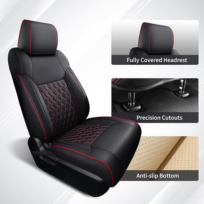 Huidasource Tacoma Front Car Seat Covers, 360° Full-wrap Truck Seat Cushion Cover Fit for Toyota Tacoma 2024-2026 SR, SR5, Limited, TRD Sport/Off-Road,Trailhunter Front Row(Front Pair/Black&Red)