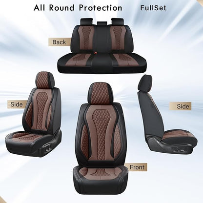 Coverado Car Seat Covers, Seat Covers Full Set, Coffee Car Seat Cover, Auto Seat Covers Front Seats Rear Seat Cover, Luxury Car Seat Cushion,Leather Seat Cover Seat Protector Universal Fit Most Cars