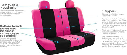 FH Group Stylish Full Set Car Set Covers Front Set and Rear Split Function, Airbag Compatible – Universal Fit for Cars Trucks & SUVs (Pink/Black)