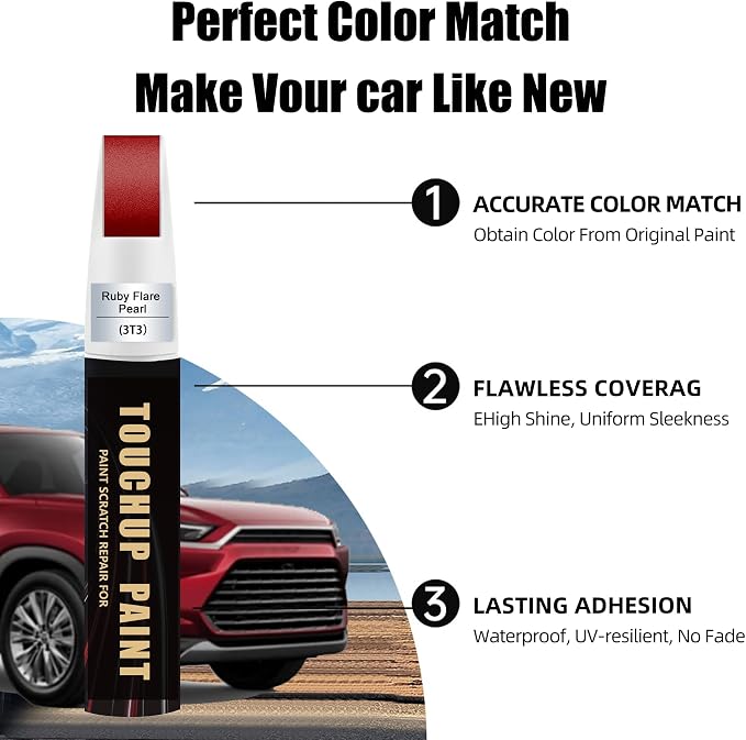 Ruby Flare Pearl(3T3) Car Paint Touch Up Pen Compatible with Toyota, 2-In-1 Color Accurate Touch Up Car Scratch Repair Paint Exact Match Toyota Series Automotive Scratch Remover for Nicks&Chips Repair