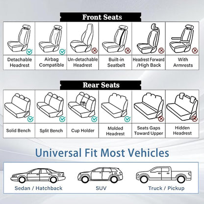 WELLDO Nappa Faux Leather Car Seat Covers Full Set, Gray | Waterproof, Non-Slip Seat Protector, 0.28in Thickened Cushion, Airbag Compatible, Universal for Cars SUV Truck Pickup