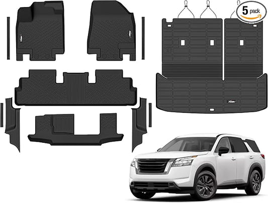 Floor Mats &Trunk Mat for 2022 2023 2024 2025 2026 Nissan Pathfinder 7&8 Seats with Backrest Mat All Weather TPE Rubber Cargo Liner for 2022-2026 Nissan Pathfinder Accessories