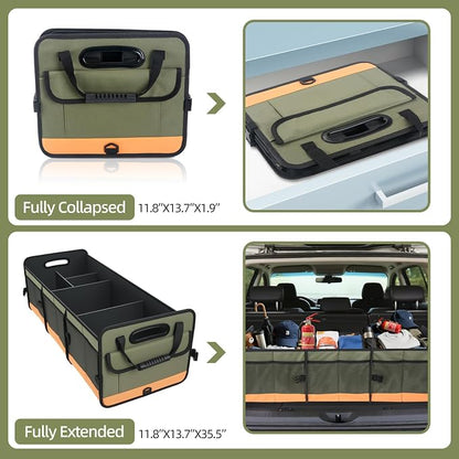 Trunk Organizer for Suv, Sturdy Storage Organization with Non-Slip Bottom Strips, 95L Large Capacity Cargo Organizer for Car, Truck, Sedan, Waterproof Portable Car Organizers for Women Men(Green)