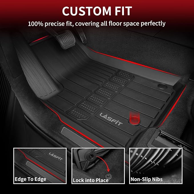 LASFIT Floor Mats & Trunk Mat for Jeep Grand Cherokee L 2021-2025 2026 7-Passenger (NOT Fit for 6-Passenger) All Weather TPE Custom Fit Car Mats Floor Liners Cargo Liner Cargo Mat Black
