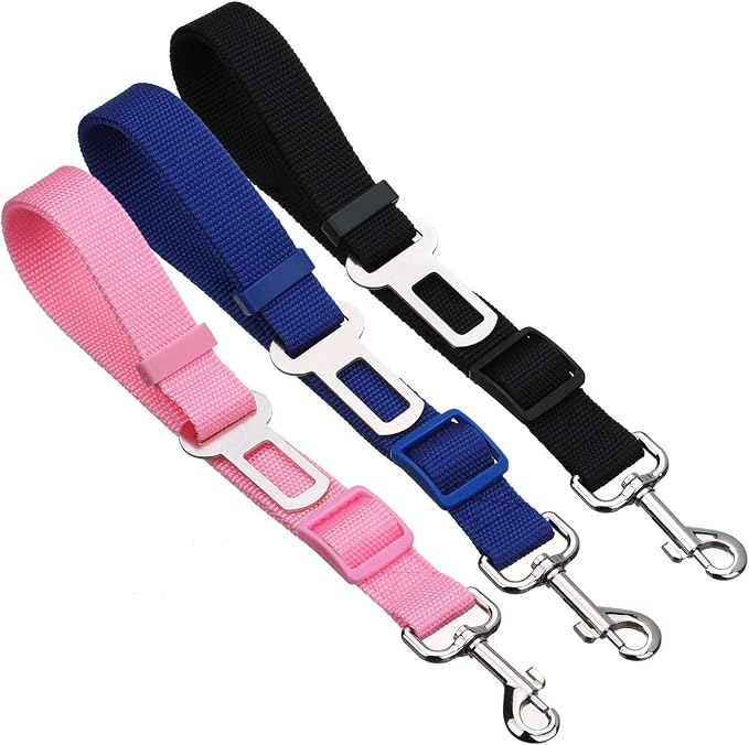 Elisel 2 Packs Adjustable Length Pet Dog Cat car seat Belt Pet seat Belt Pet Accessories for Dogs Cats and Pets (Blue Black)