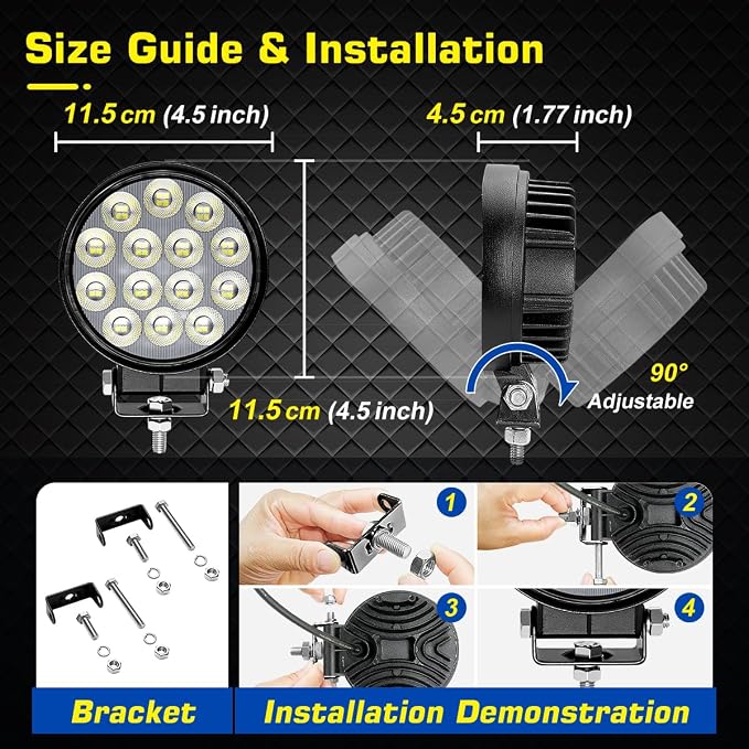 Off-Road LED Work Light 12V, 2 X 4.5 64W Round High-Intensity LED Spot Lights for Trucks, 4x4, ATV, UTV, Off-Road Vehicles, Waterproof, Durable Driving Lights for Outdoor Adventures 12V 24V