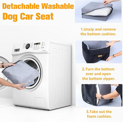 PETICON Waterproof Dog Car Seat for Small Medium Dogs, 6in Memory Foam Pet Booster Seat for Dogs up to 26 lbs with Pockets, Detachable Washable Pet Carseat with Y-Shape Safety Belt