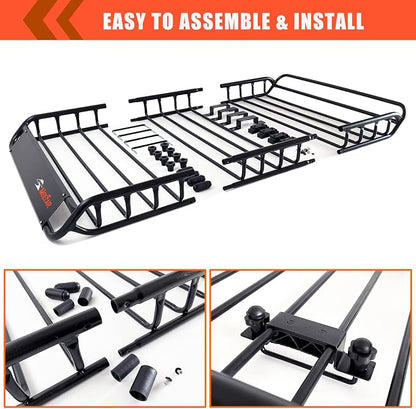 Roof Rack Cargo Carrier Basket 51"*36"*5"+Waterproof Bag 15 Cubic Feet(44"*34"*17"),and Cargo Net with Attachment Hooks,Ratchet Straps.200 Lbs Capacity,Universal Rooftop Large Size Roof Rack