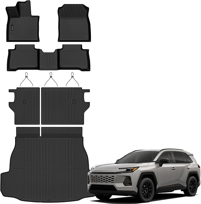 Auxko All Weather Floor Mats Cargo Mat with Backrest Mat for 2026 Toyota RAV4 Hybrid(Not for Phev)(Not for Cargo Area with subwoofer) All Season TPE Accessories Odorless Anti-Slip