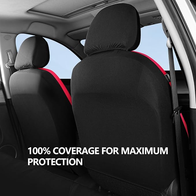 HChengkikz Car Seat Covers Front Seat, Waterproof Neoprene Car Seat Cover, Airbag Compatible,Universal Automotive Comfort for Most Cars, Trucks, SUVs (Black + Red)