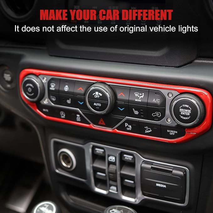 RT-TCZ Air Conditioning Dashboard Center Console Control Trim Panel Cover Interior Accessories Decoration Trim Kit for 2018 2019 2020 2021 2022 Jeep Wrangler JL JLU & Jeep Gladiator JT(Red)