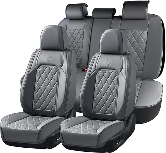 Coverado Car Seat Covers Full Set, Luxury Faux Leather Seat Covers for Cars, Waterproof Car Seat Protector, Gray Car Seat Cover, Universal Automotive Seat Covers Fit for Most Sedan SUV Trucks