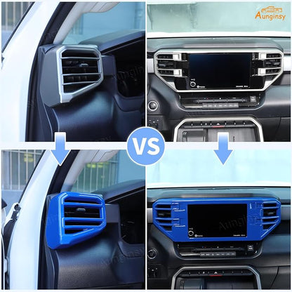 Car Center Console Air Conditioning Outlet Trim Cover Kit Compatible with Toyota Tundra/Sequoia 2022-2026, Dashboard Side A/C Vent Panel Protective Frame Decoration ABS Accessories, For 8-inch Screen