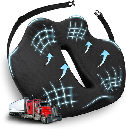 X-Large Seat Cushion for Truck Driver, Upgraded Cushion for Back Support and Pain Relief, Memory Foam with Non-Slip Washable Cover, Relieves Long-Term Truck Sitting and Pain Black
