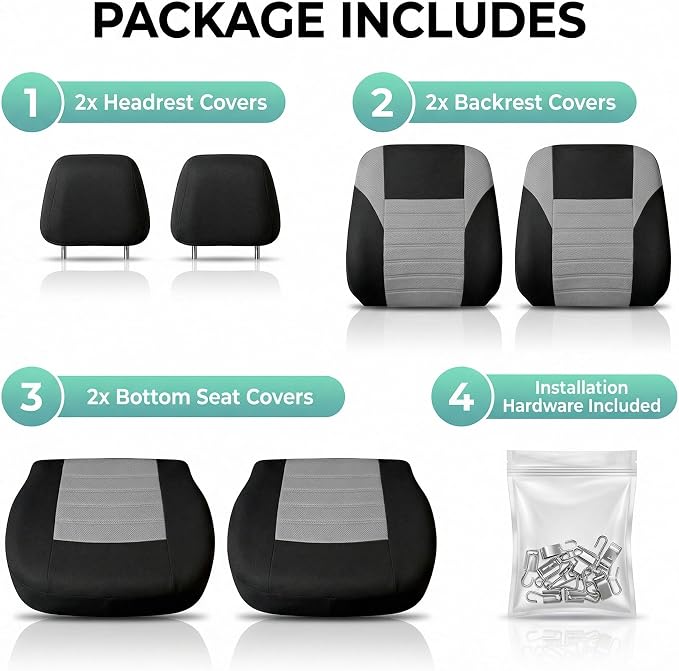 FH Group Gray Polyester Car Seat Cover, 3D Air Mesh, Front Set, Airbag Compatible, Universal Fit for Cars Trucks SUVs