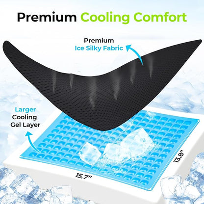 AUVON Cooling Gel Seat Cushion for Long Sitting without Stuffiness, Memory Foam Wheelchair Seat Cushion for Back & Sciatica Relief, Breathable Chair Cushion with Strap for Car, Office, Home, Anti-Slip