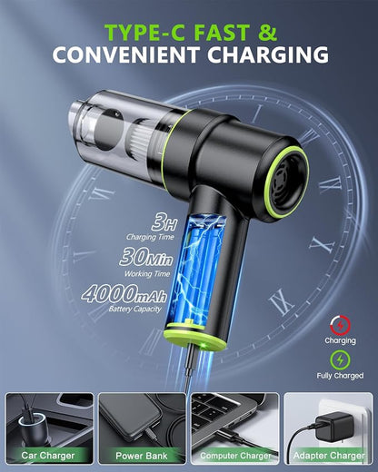 CODN Handheld Car Vacuum Portable Cordless, 12000PA Handheld Air Duster with Multi-Nozzles and LED Light, Mini Hand Held Vacuum Rechargeable for Home, Car, Office, Pet Hair