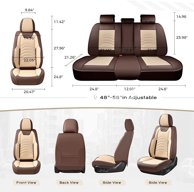 Coverado Seat Covers, Car Seat Covers Front Seats, Faux Leather Automotive Seat Covers Luxury Waterproof Car Seat Cover Protectors Carseat Cover Universal Fit for Most Cars Trucks SUV, Coffee&Beige