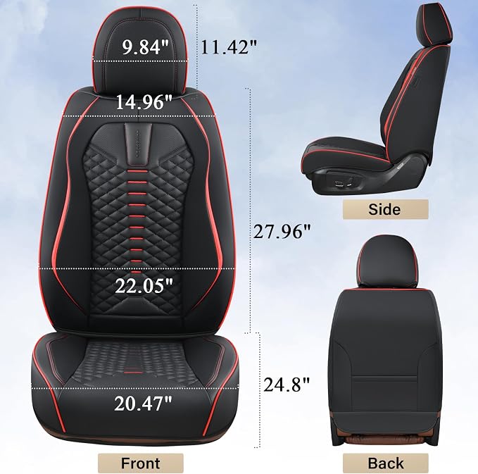 Coverado Car Seat Covers, Front Seat Cover, Waterproof Nappa Leather Seat Covers for Cars, 2 Pack Car Seat Protectors, Driver Seat Cover, Automotive Seat Covers Universal Fit for Most Cars, Black&Red