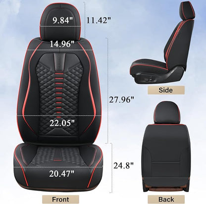 Coverado Car Seat Covers, Front Seat Cover, Waterproof Nappa Leather Seat Covers for Cars, 2 Pack Car Seat Protectors, Driver Seat Cover, Automotive Seat Covers Universal Fit for Most Cars, Black&Red